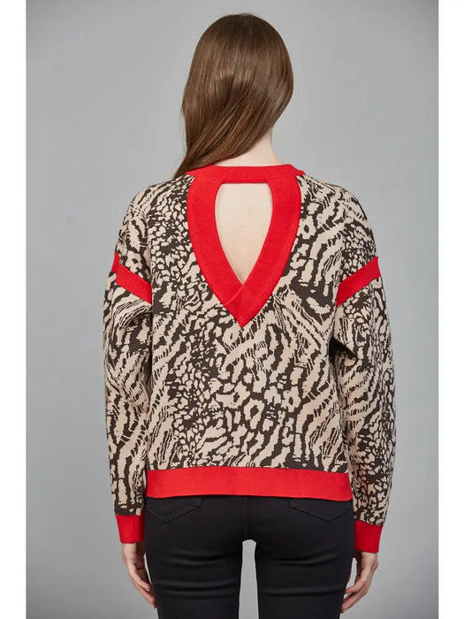 Open Back Animal Print Sweater