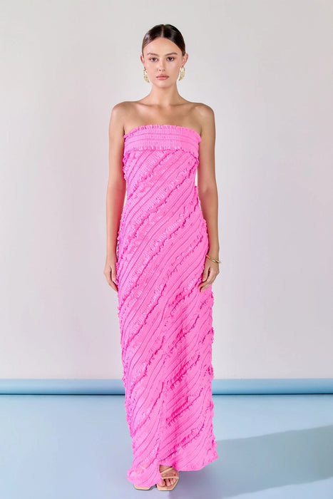 Strapless Ruffle Midi Dress