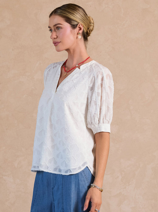 Textured Star Pattern Short Sleeve Blouse
