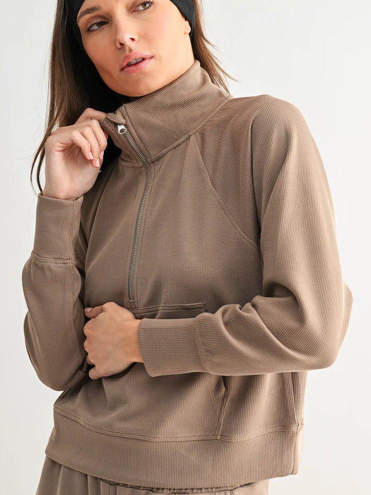 Luxe Sand Wash Rib 1/4 Zip Sweater