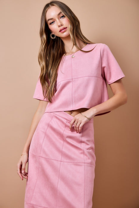 Short Sleeve Crop Suede Top