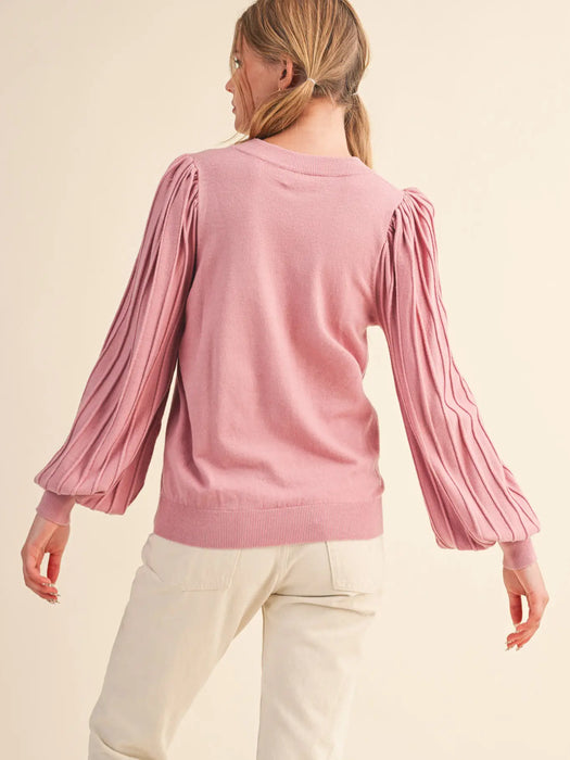 Pleat Puff Sleeve Sweater