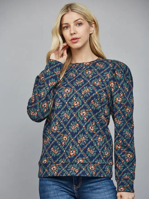 Jacquard Puff Sleeve Top