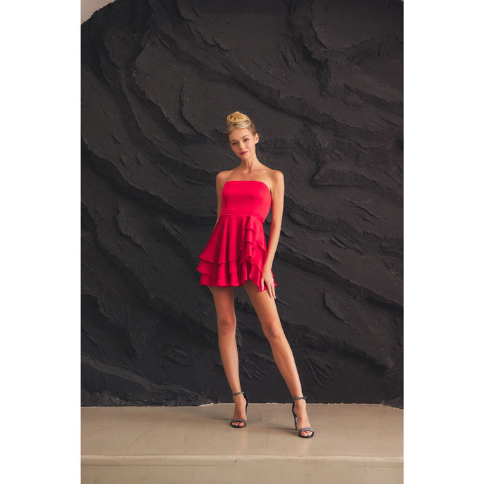 Asymmetrical Ruffle Detail Tube Mini Dress