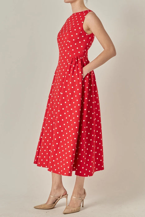Polka Dot Sleeveless Midi Dress