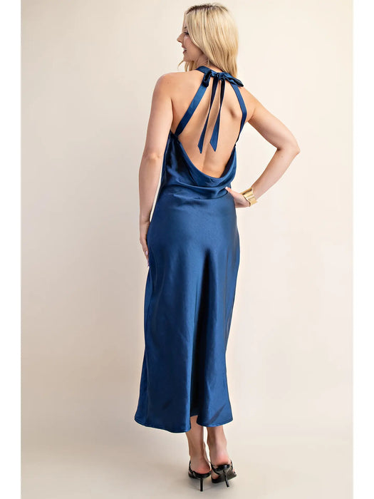 Satin Halter Open Back Dress