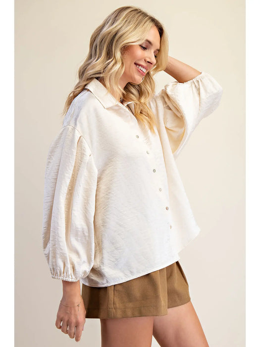 Satin Balloon Sleeve Blouse