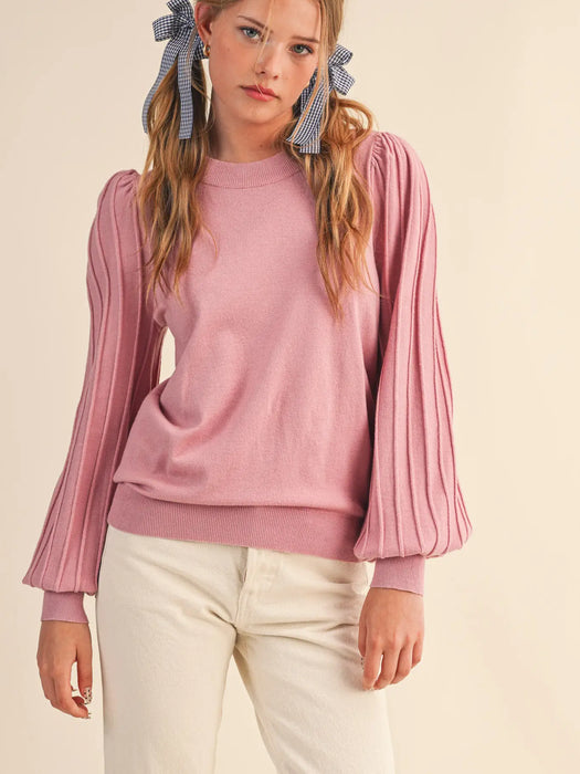 Pleat Puff Sleeve Sweater