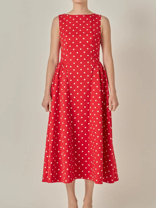 Polka Dot Sleeveless Midi Dress