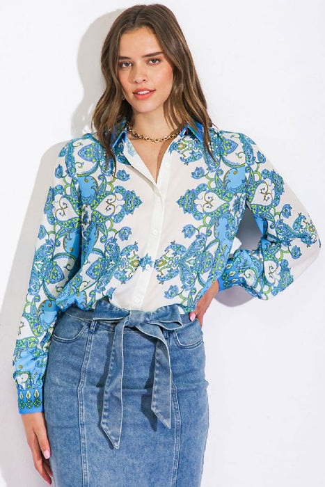 Paisley Printed Button Down Top