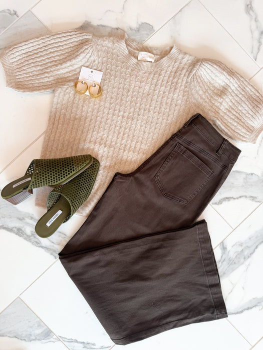 Short Sleeve Mini Cable Knit Sweater