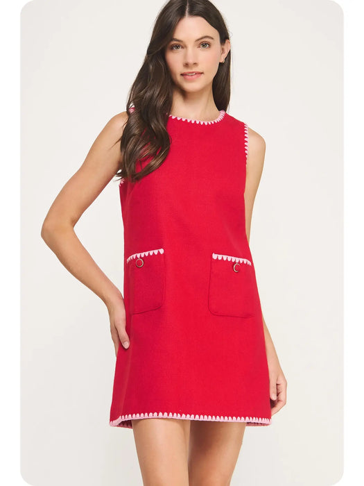 Contrast Embroidery Mini Dress
