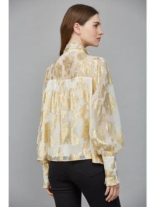 Jacquard Chiffon Blouse With Bow