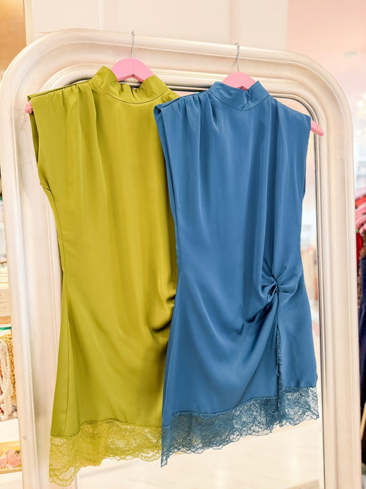 High Neck Sleeveless Lace Mini Dress