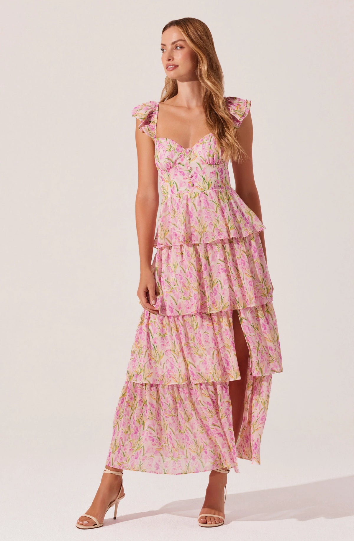 midsummer floral tiered maxi dress Wagon wheel ACDR101226C Black Long Sleeve Cocktail Color:Taupe & Black