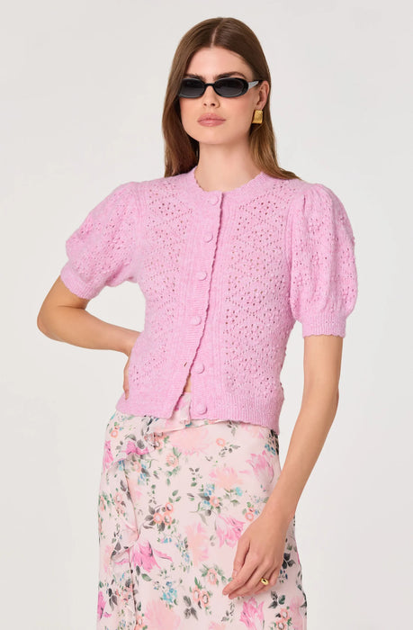 Kaydence Puff Sleeve Bobble Stitch Cardigan