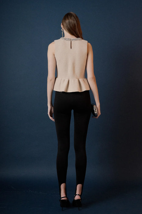 Jewel Trim Neck Peplum Top