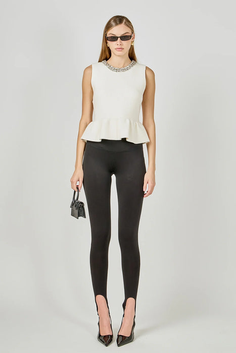 Jewel Trim Neck Peplum Top