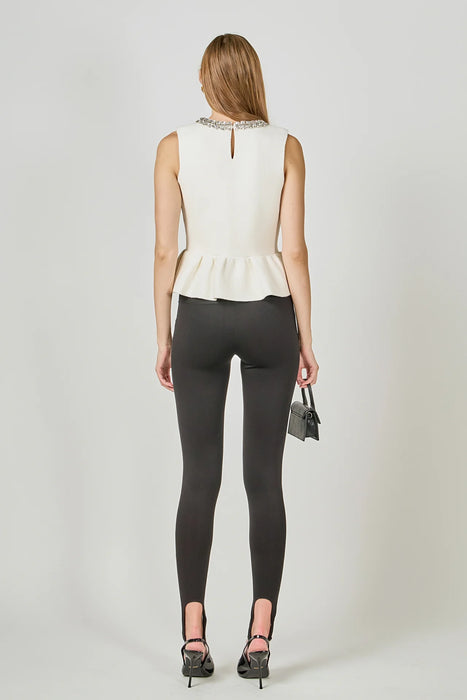 Jewel Trim Neck Peplum Top