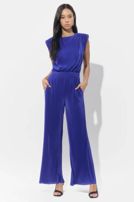 Annalise Padded Shoulder Plisse Jumpsuit