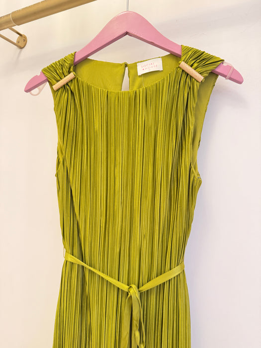 Gold Hardware Trim Plisse Midi Dress