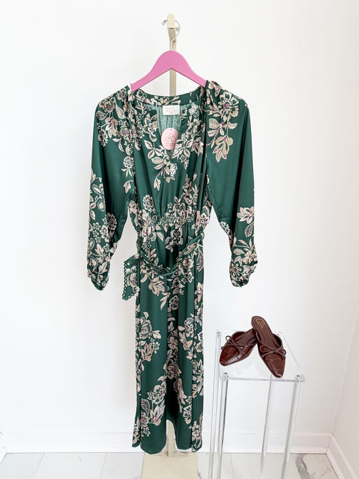 Printed Split Neck Maxi Dress with Belt