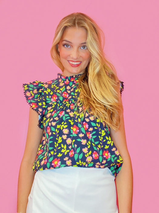 Floral Flutter Sleeve Top