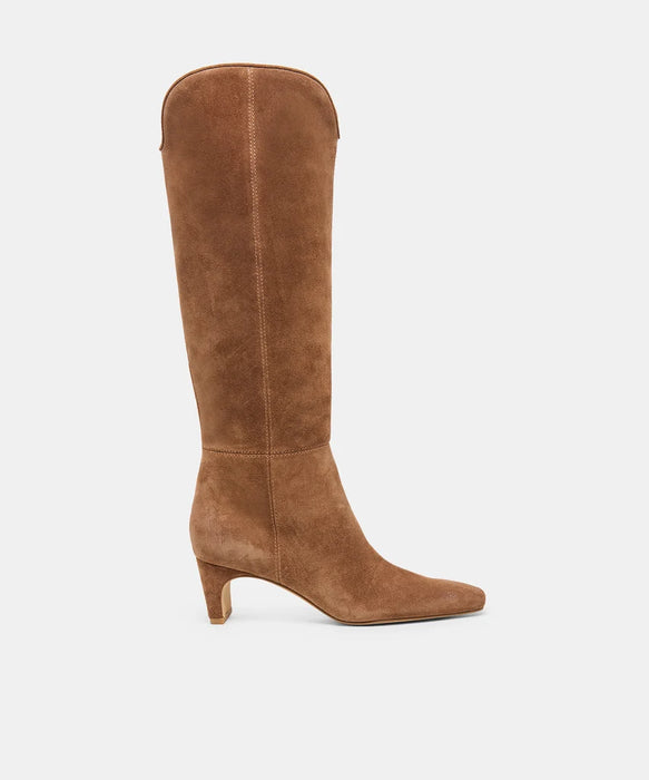 Brion Cocoa Suede Block Knee-High Boots