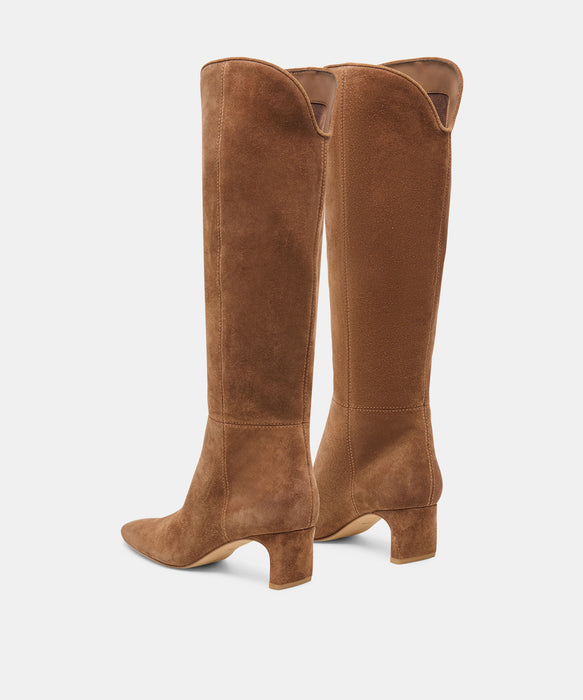 Brion Cocoa Suede Block Knee-High Boots