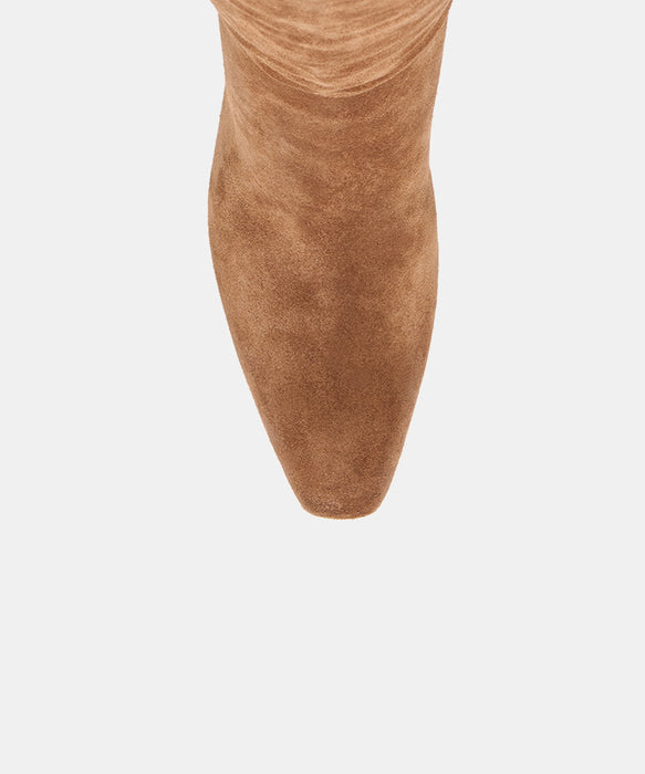 Brion Cocoa Suede Block Knee-High Boots