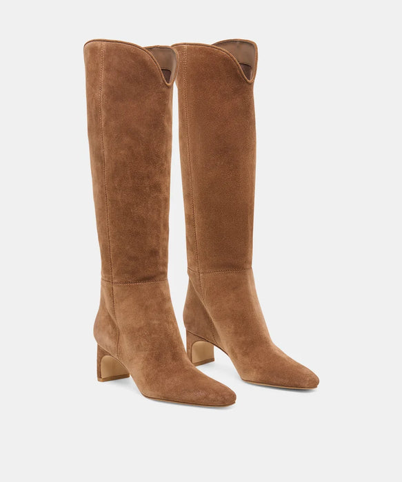Brion Cocoa Suede Block Knee-High Boots