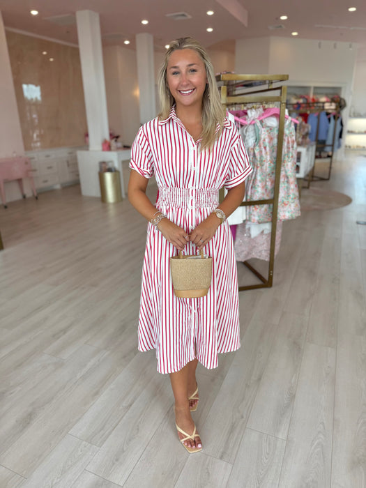 Midi Shirt Dress with Smocked Waist