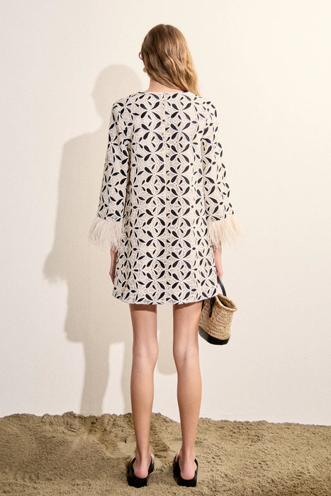 Crochet Feather Pointed Mini Dress