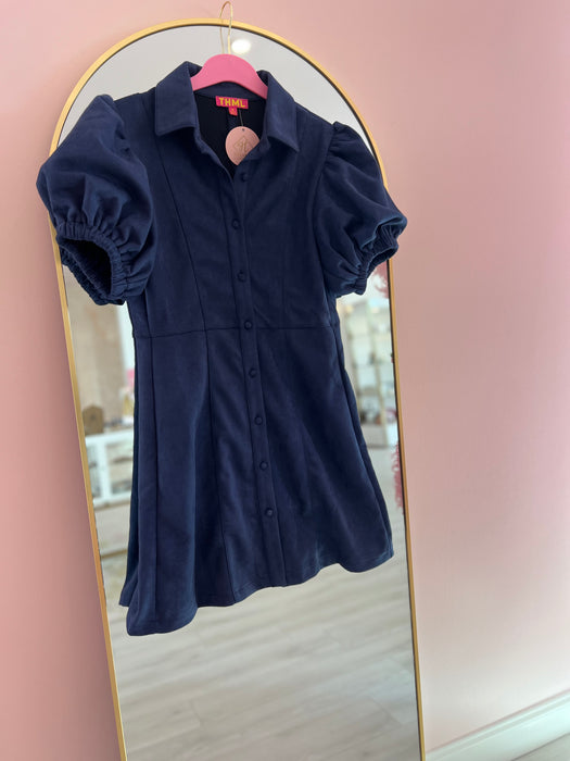 Puff Sleeve Button Up Suede Dress