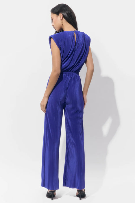 Annalise Padded Shoulder Plisse Jumpsuit