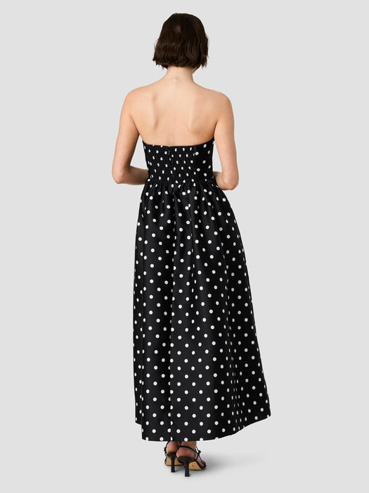 Structured Taffeta Polka Dot Strapless Midi Dress