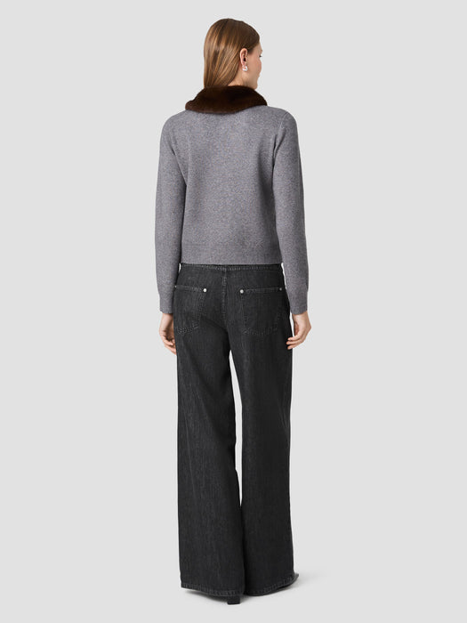 Sloane Knit Combo Faux Fur Collar Cardigan
