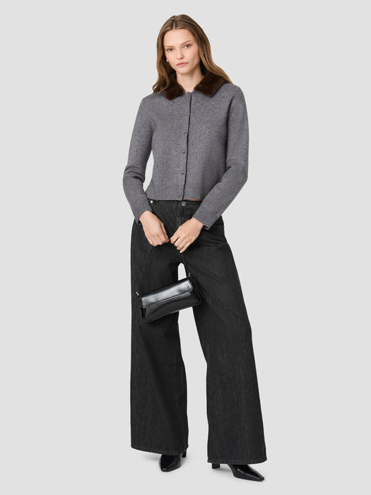Sloane Knit Combo Faux Fur Collar Cardigan
