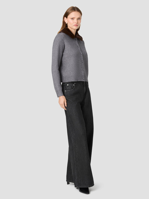 Sloane Knit Combo Faux Fur Collar Cardigan