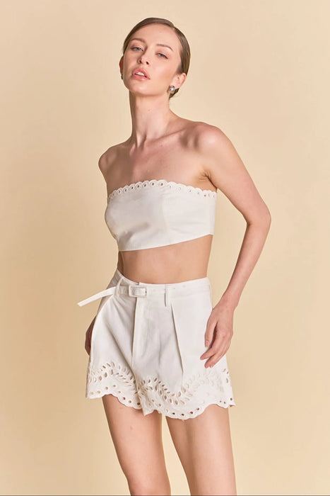 Embroidered Strapless Crop Top