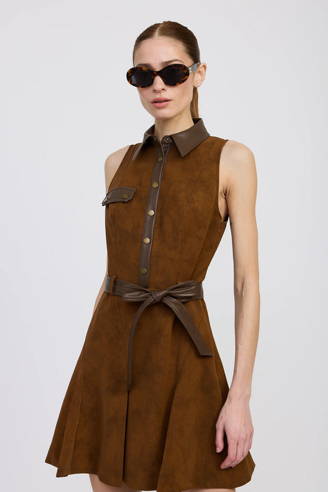 Eloise Suede + Leather Belted Dress