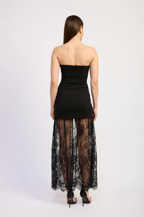 Strapless Mixed Media Lace Maxi Dress