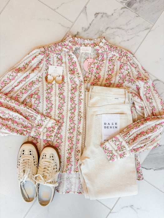 Floral Print Button Down Blouse