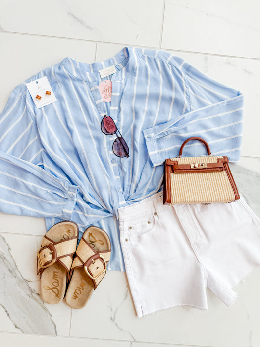Stripe Wrap Front Blouse