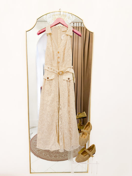 Lace Halter Belted Midi Dress