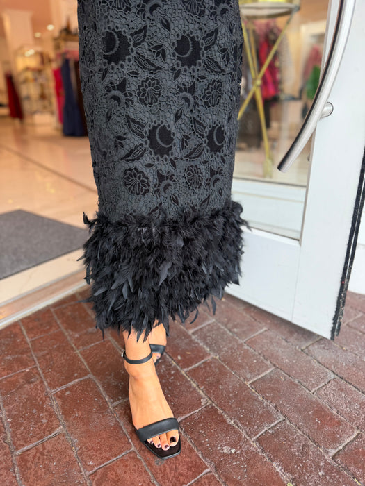 Velvet Lace Feather Hem Maxi Dress