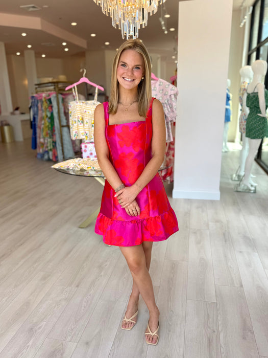 Ruffle Hem Jacquard Mini Dress