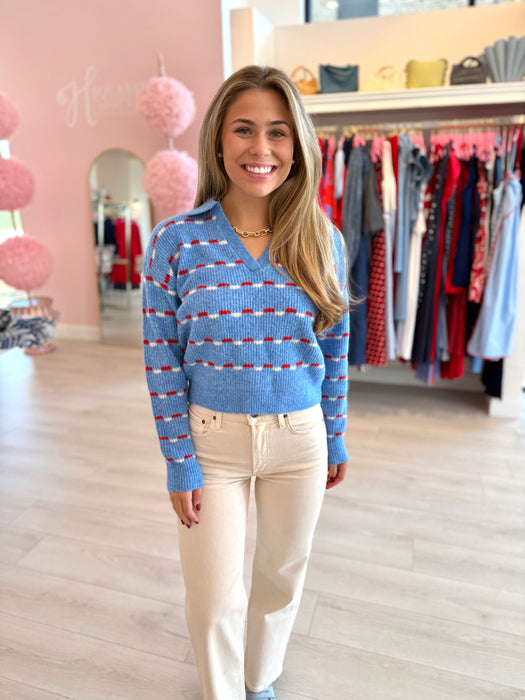 Striped Collared Sweater Top