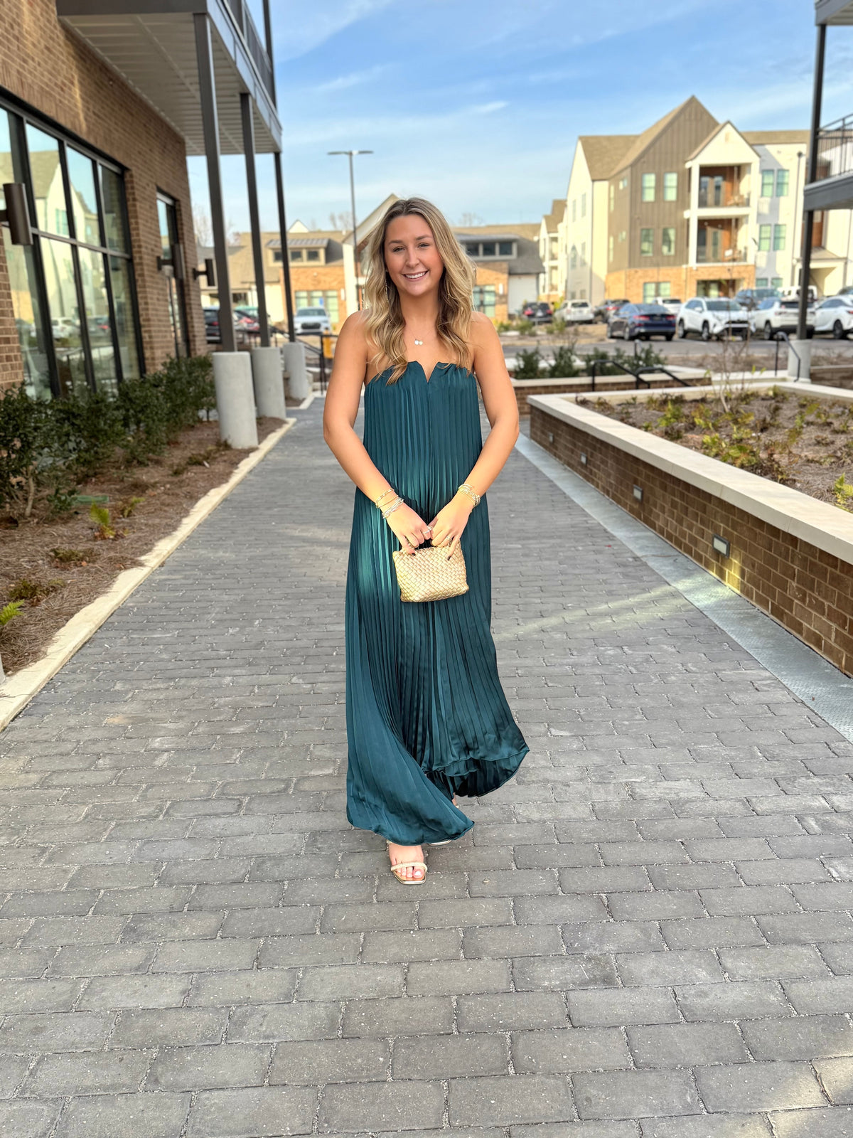 Strapless Pleated Maxi Dress Turquoise / L Strapless Pleated Maxi Dress Turquoise / L