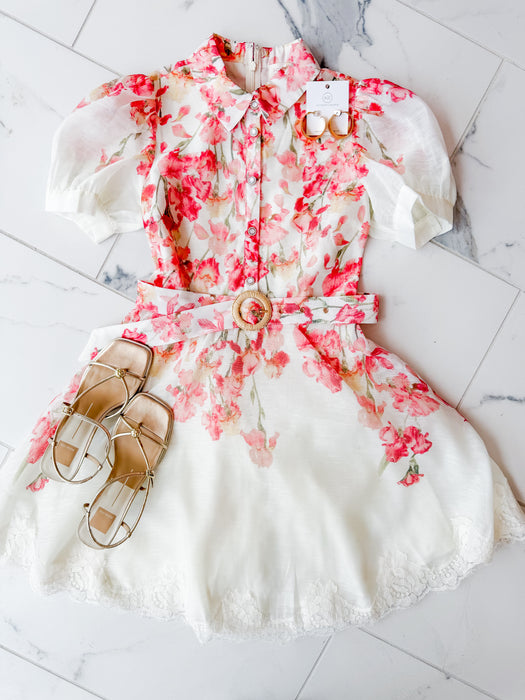 Floral Button Down Belted Dress